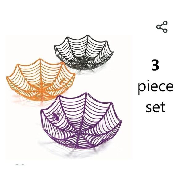 NEW IN PACKAGE NELIBLU SET OF 3 PLASTIC HALLOWEEN SPIDERWEB BOWLS - Picture 3 of 6